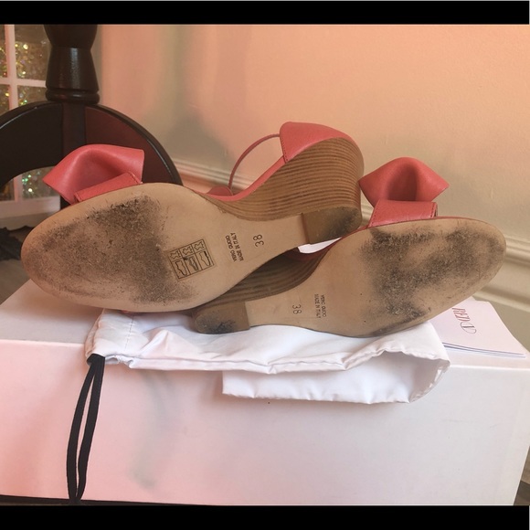 ❤️RED VALENTINO❤️ Stacked Wedge Pink Leather shoes - Picture 7 of 8